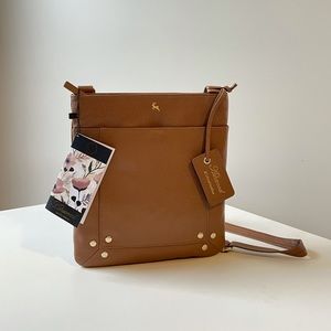 NWT ASHWOOD Genuine Leather Crossbody With Studs in Tan